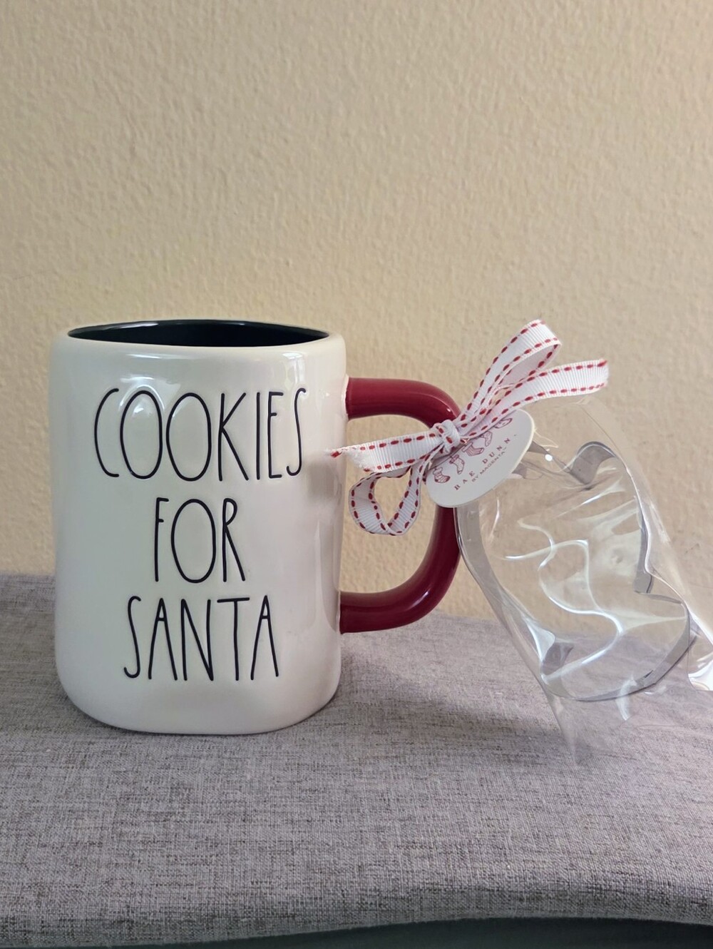 NWT Rae Dunn 'Cookies for Santa' White Mug with Cookie Cutter